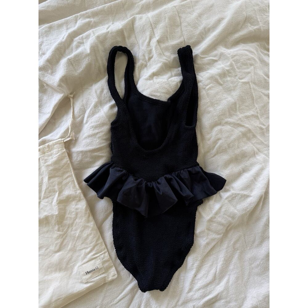 Hunza G Black Crinkle One Piece Swimsuit Ruffle Waist One Size w/ Dust Bag - Picture 6 of 6